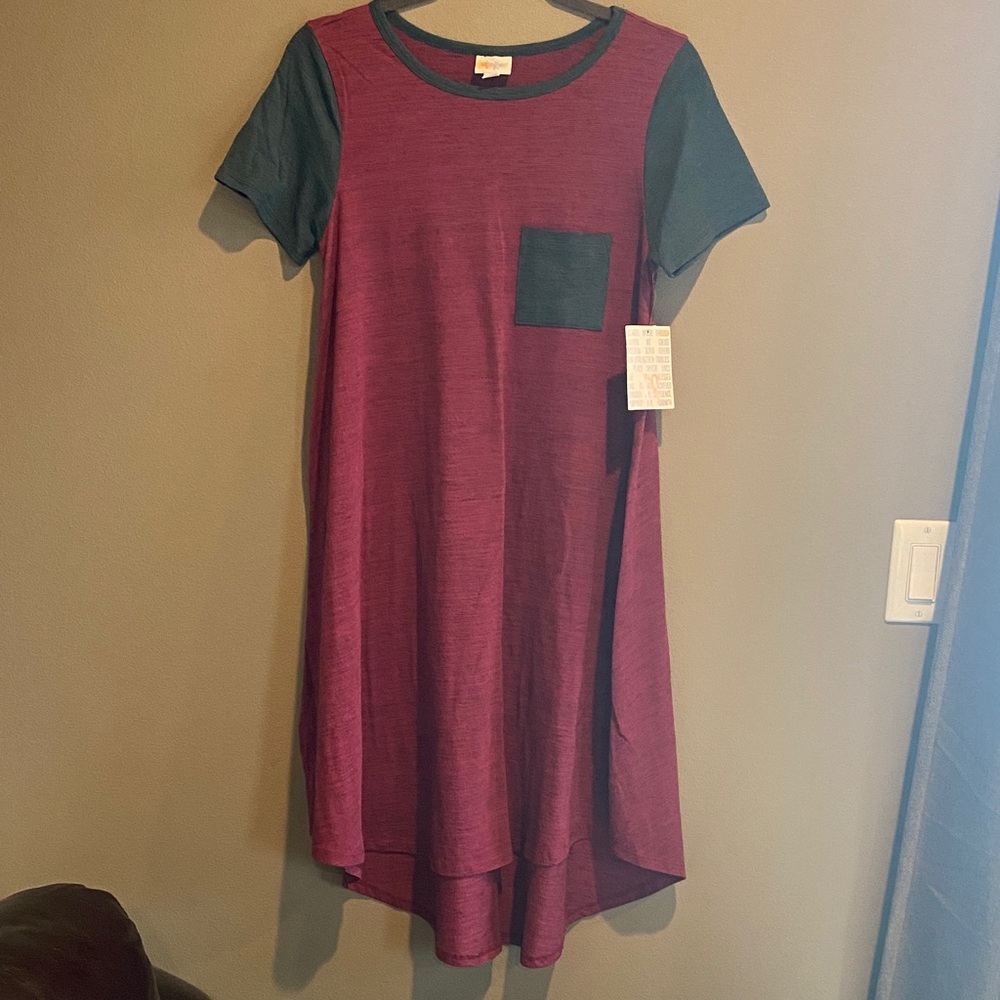 LuLaRoe Burgundy and Gray High Low Dress